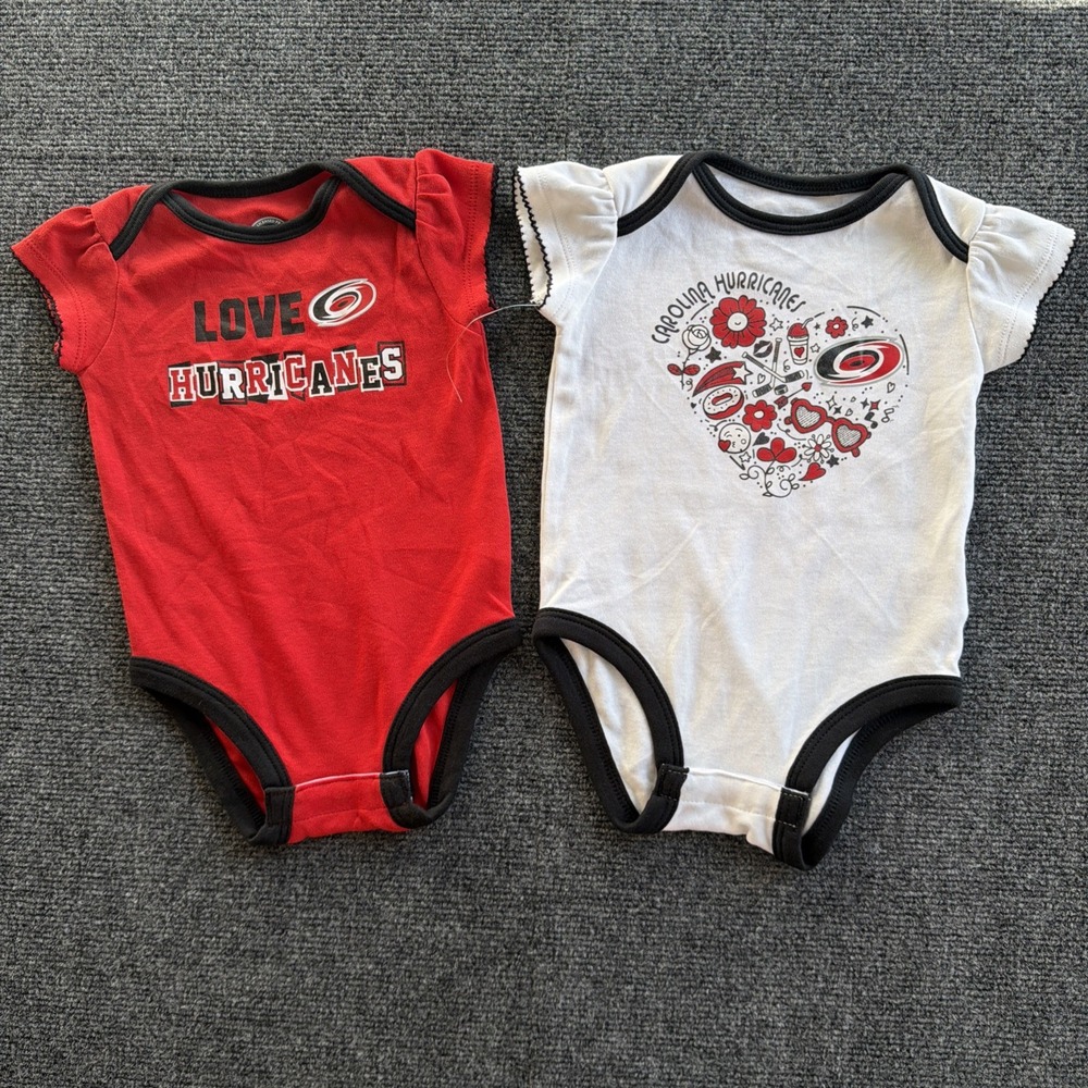 New NHL Hockey sz 6-9 mth Carolina Hurricanes 2 pk Bodysuits Romper Graphic